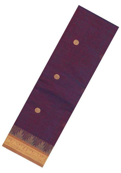 Burgundy Handloom Kanchi Cotton Saree With Chakaram Buttas With Buttas And Brocade Design For Women