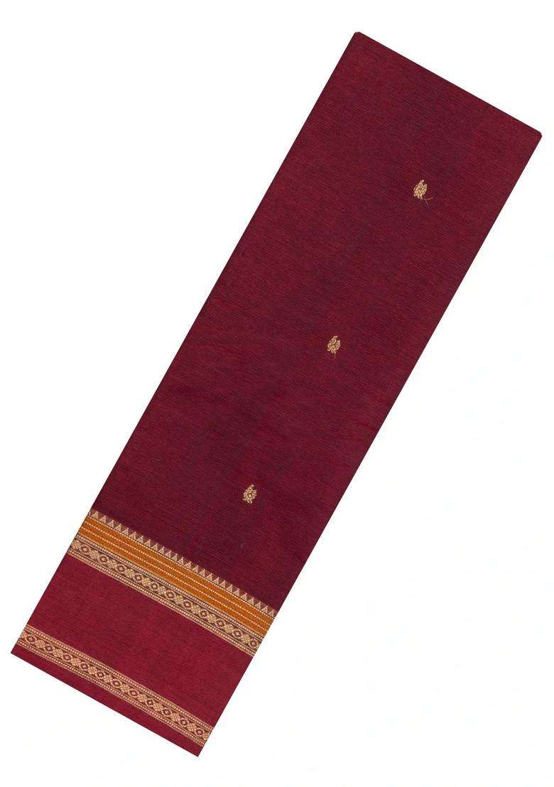 Maroon Handloom Kanchi Cotton Saree With Annam Buttas With Buttas And Brocade Design For Women - Indya