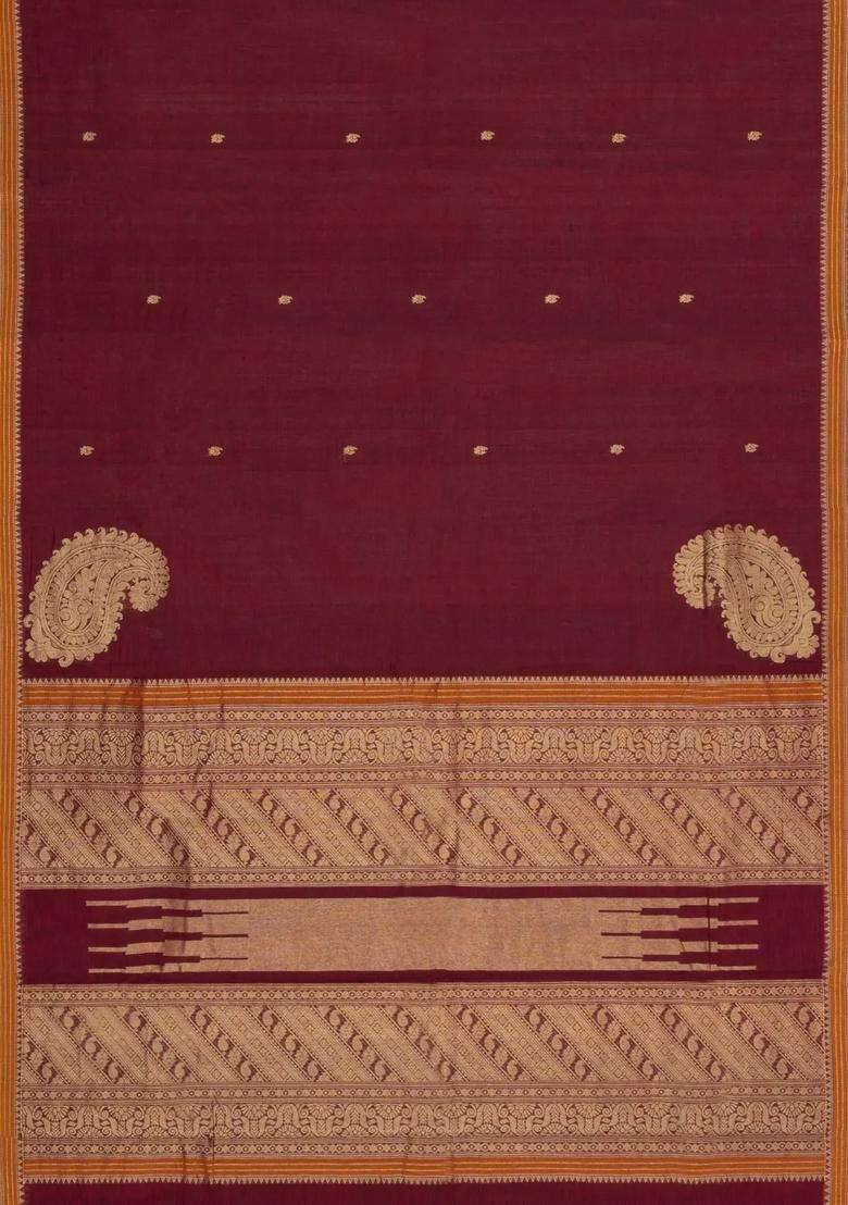 Maroon Handloom Kanchi Cotton Saree With Annam Buttas With Buttas And Brocade Design For Women - Indya