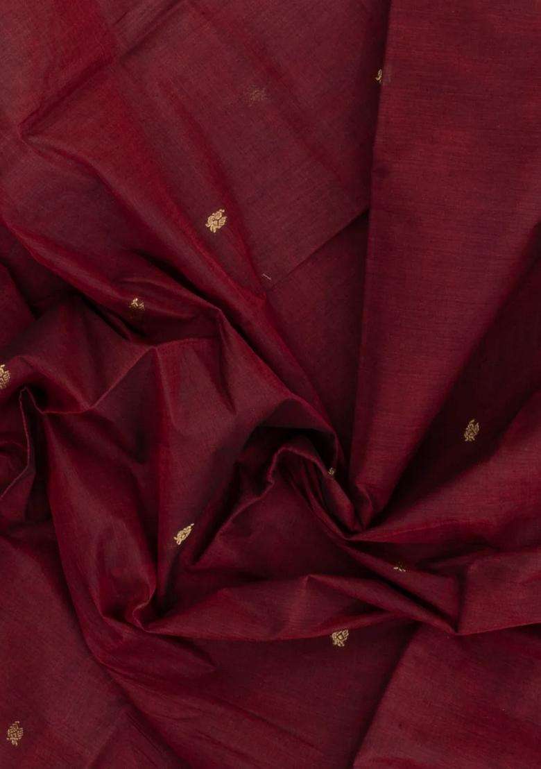 Maroon Handloom Kanchi Cotton Saree With Annam Buttas With Buttas And Brocade Design For Women - Indya