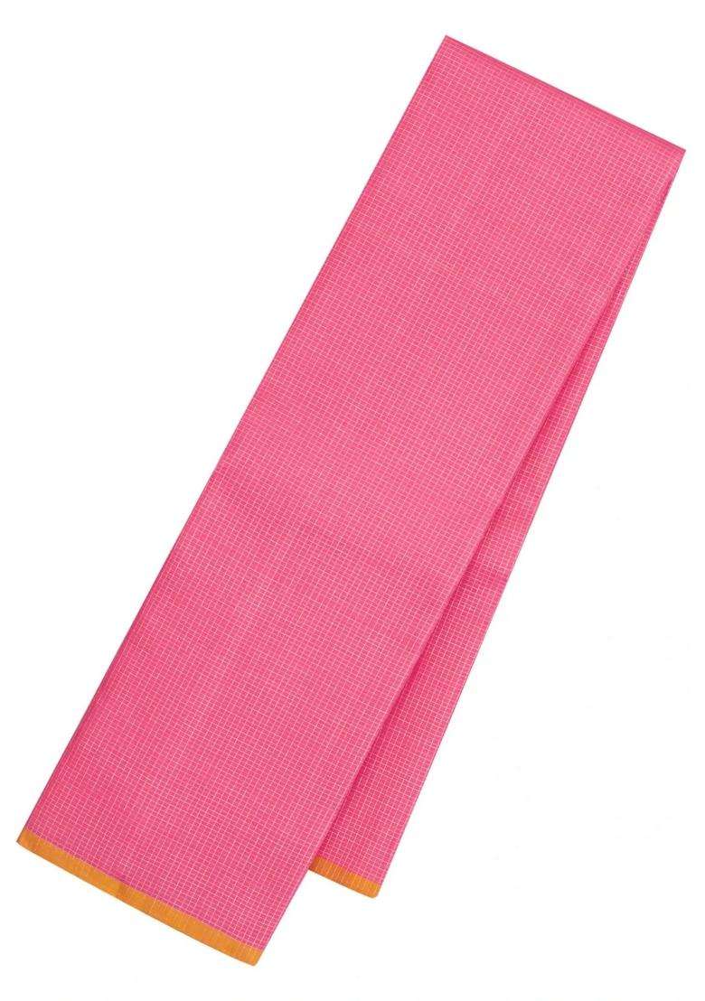 Peach Handloom Kanchipuram Silk Saree With Zari Checks With Checks And Stripes Design For Women - Indya