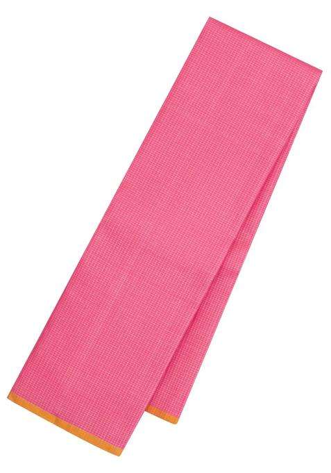 Peach Handloom Kanchipuram Silk Saree With Zari Checks With Checks And Stripes Design For Women