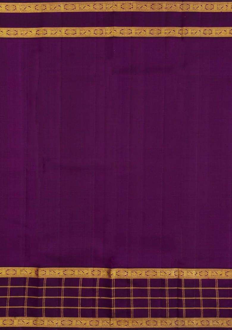 Multi Colour Handloom Korvai Kanchipuram Silk Saree With Stripes With Korvai And Temple Border Design For Women - Indya
