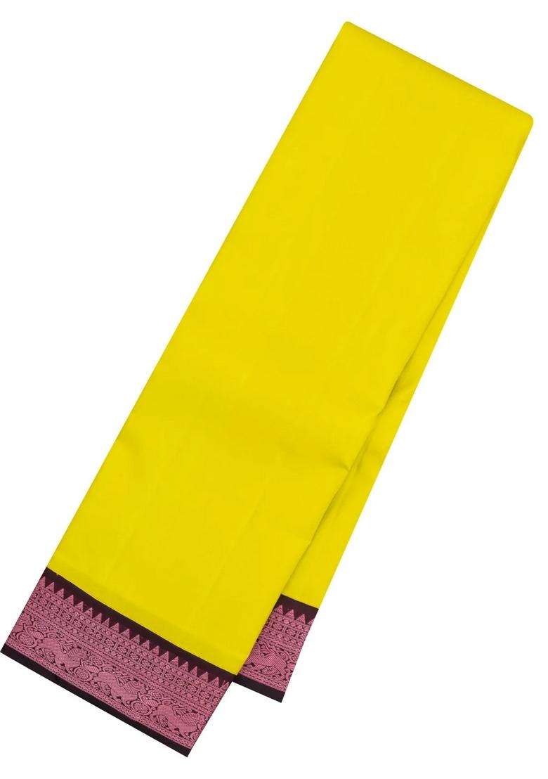 Neon Green Handloom Korvai Kanchipuram Silk Saree With Contrast Border With Korvai And Temple Border Design For Women - Indya