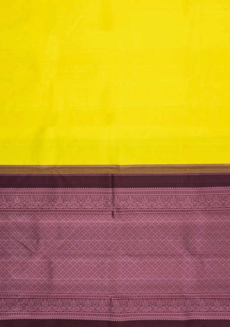Neon Green Handloom Korvai Kanchipuram Silk Saree With Contrast Border With Korvai And Temple Border Design For Women - Indya