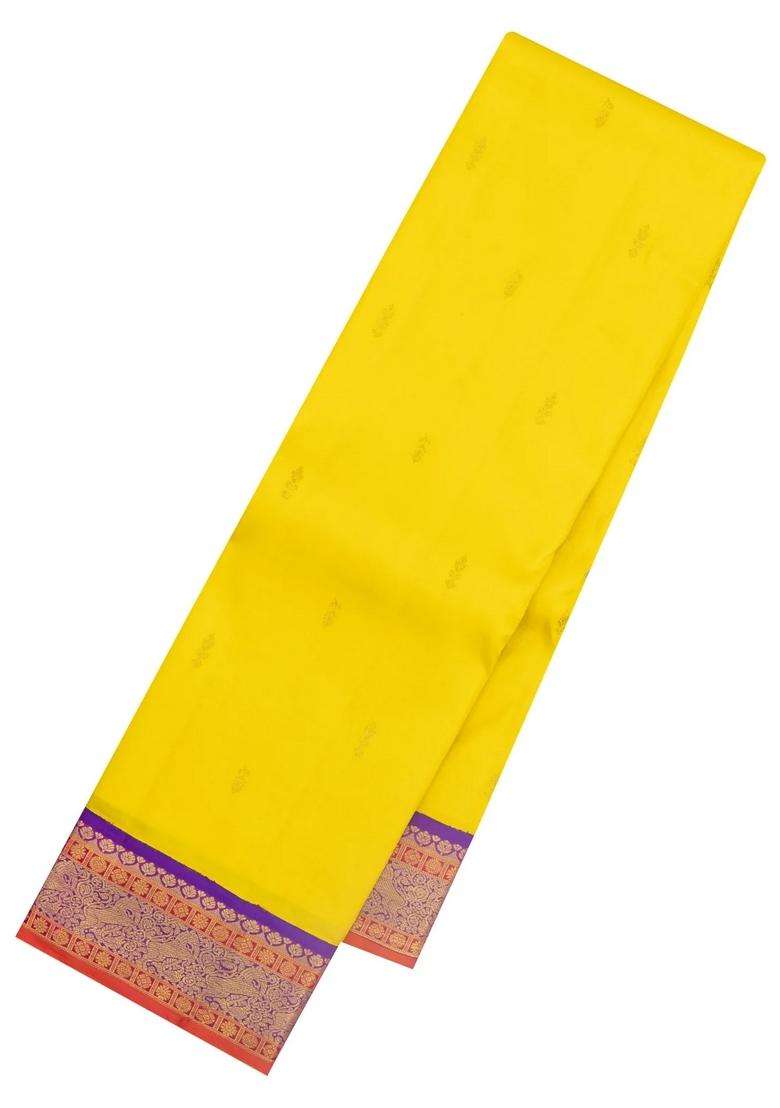 Lime Yellow Lemon Yellow Handloom Korvai Kanchipuram Silk Saree With Buttas With Korvai And Temple Border Design For Women - Indya