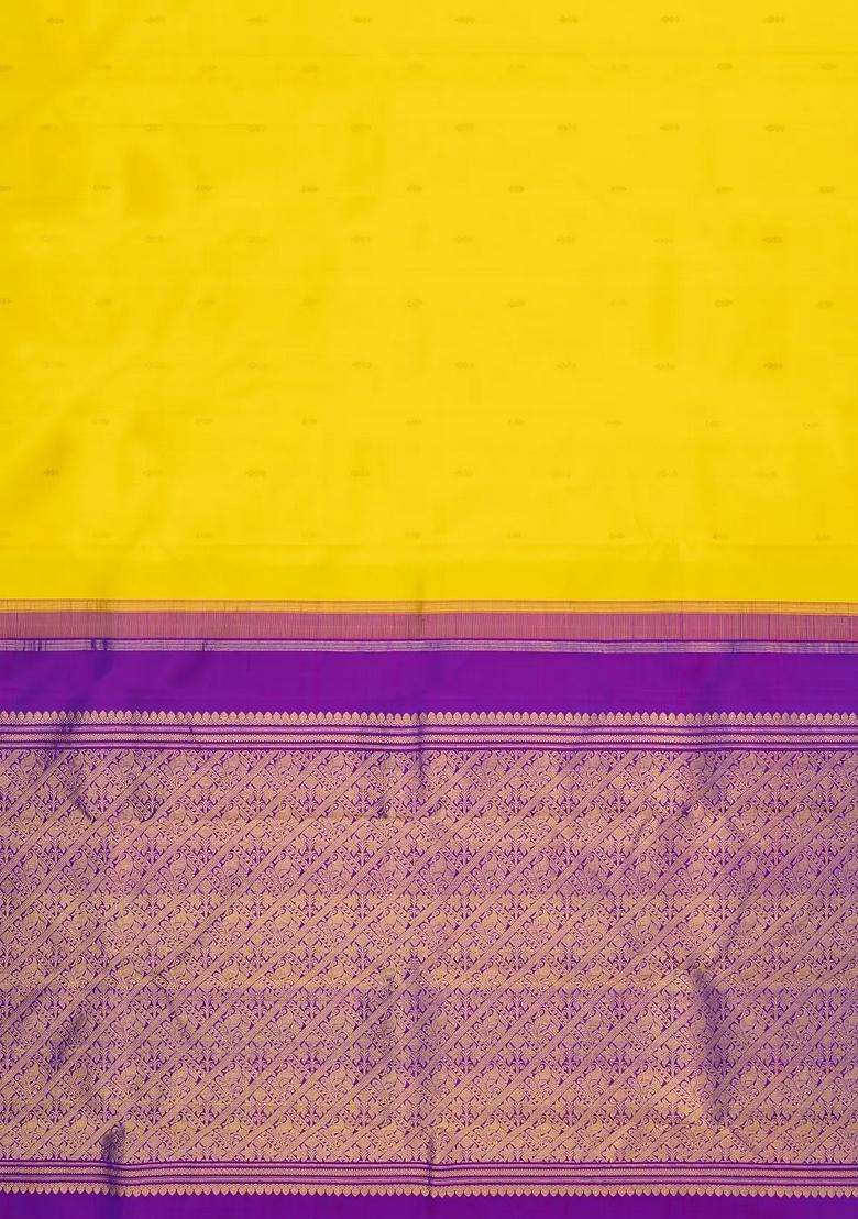 Lime Yellow Lemon Yellow Handloom Korvai Kanchipuram Silk Saree With Buttas With Korvai And Temple Border Design For Women - Indya