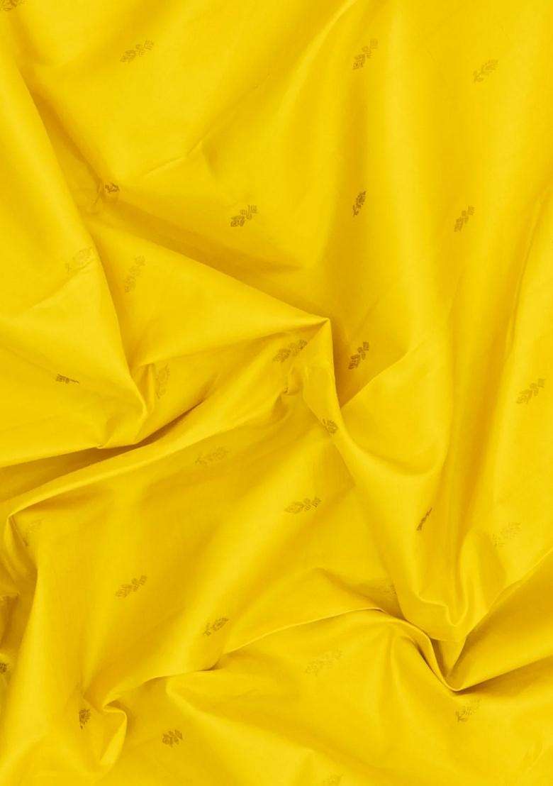 Lime Yellow Lemon Yellow Handloom Korvai Kanchipuram Silk Saree With Buttas With Korvai And Temple Border Design For Women - Indya