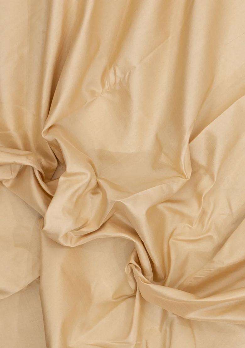 Taupe Handloom Korvai Kanchipuram Silk Saree With Crimson Border With Korvai And Temple Border Design For Women - Indya