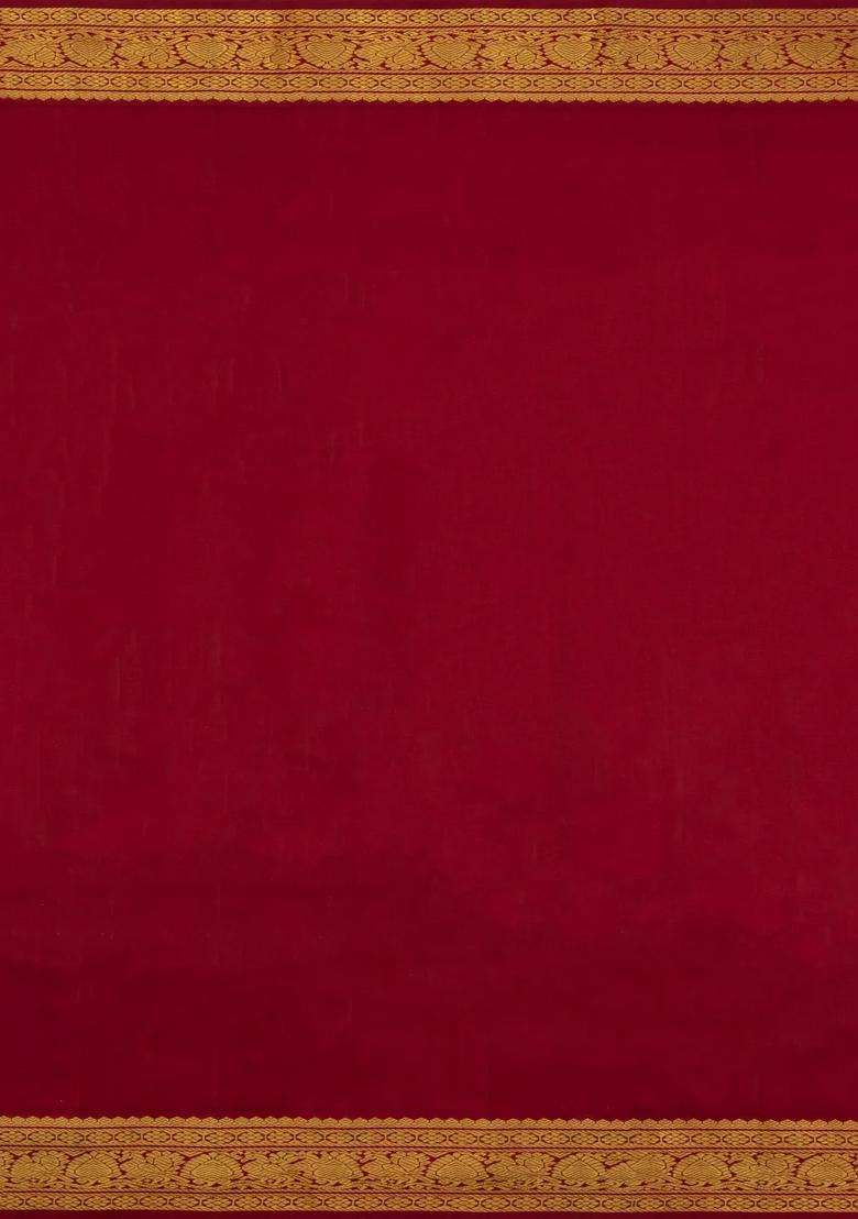Taupe Handloom Korvai Kanchipuram Silk Saree With Crimson Border With Korvai And Temple Border Design For Women - Indya