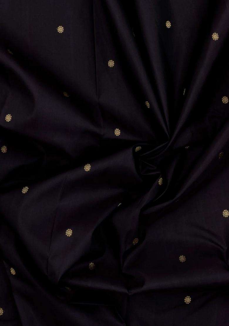 Black Handloom Korvai Kanchipuram Silk Saree With Buttas With Korvai And Temple Border Design For Women - Indya
