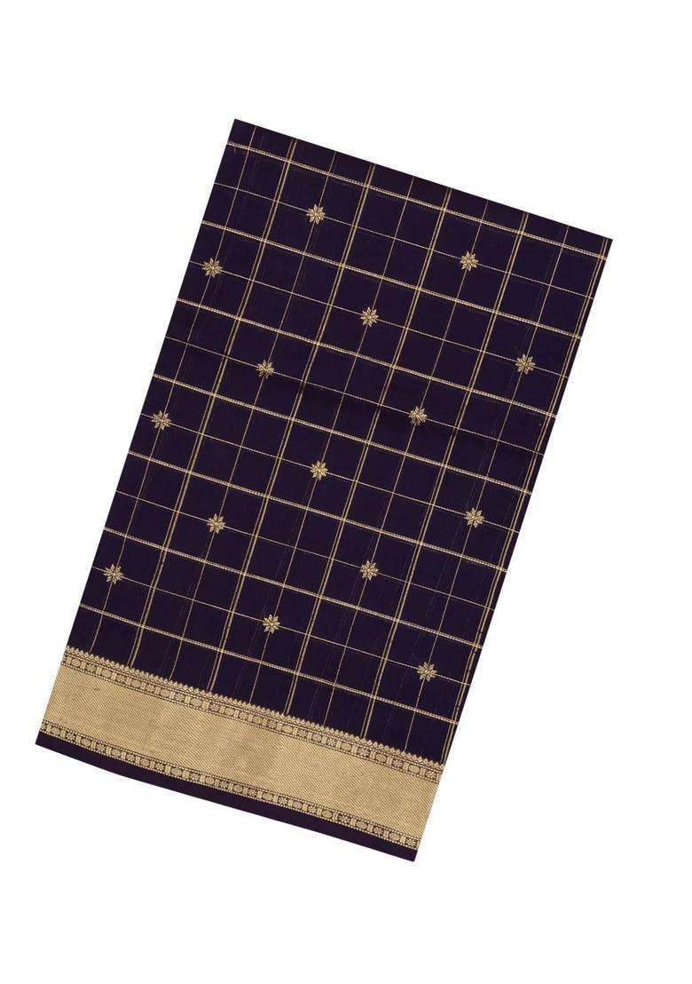 Burgundy Handloom Soft Silk Cotton Saree With Zari Checks With Checks And Stripes Design For Women - Indya