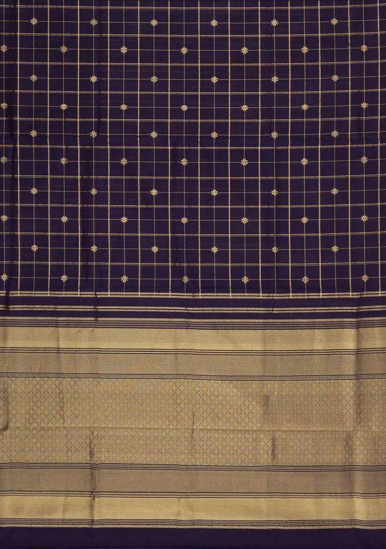 Burgundy Handloom Soft Silk Cotton Saree With Zari Checks With Checks And Stripes Design For Women - Indya