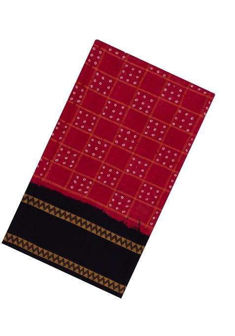 Crimson Handloom Sungudi Cotton Saree With Tie Dye Motifs Checks With Printed Design For Women