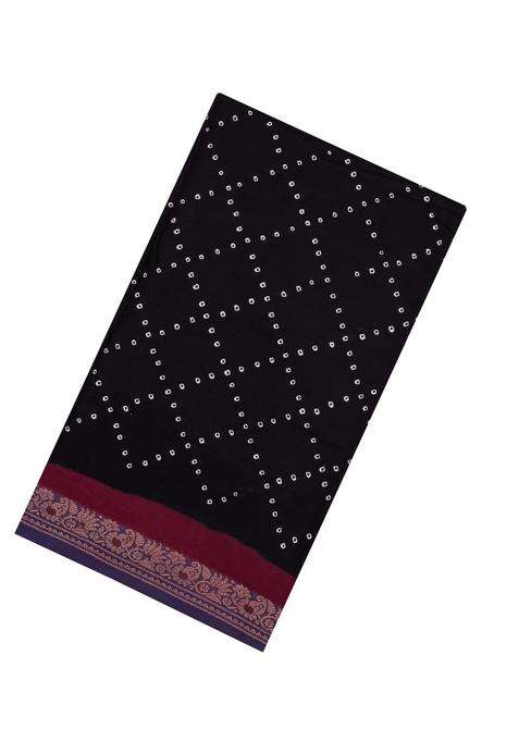 Black Handloom Sungudi Cotton Saree With Tie Dye Motifs With Printed Design For Women