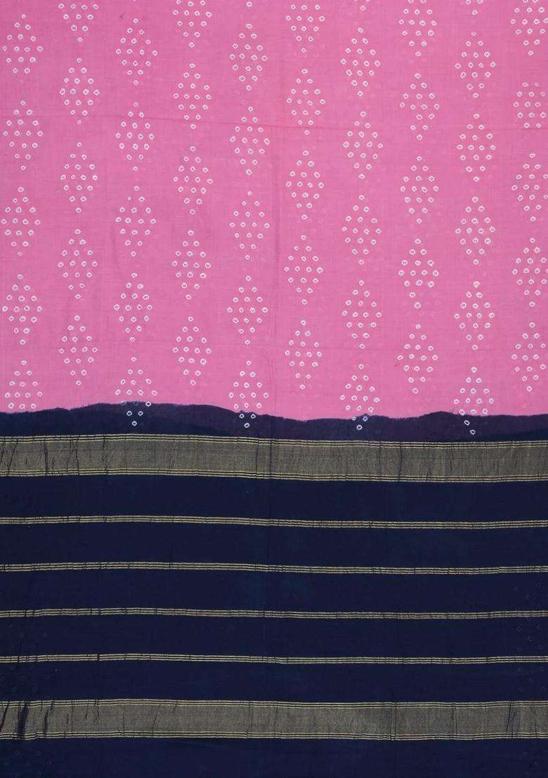 Bubblegum Pink Handloom Sungudi Cotton Saree With Tie Dye Motifs With Printed Design For Women - Indya