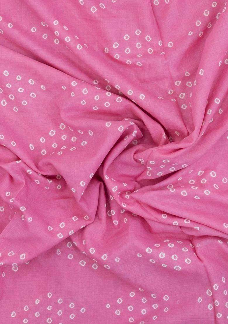 Bubblegum Pink Handloom Sungudi Cotton Saree With Tie Dye Motifs With Printed Design For Women - Indya