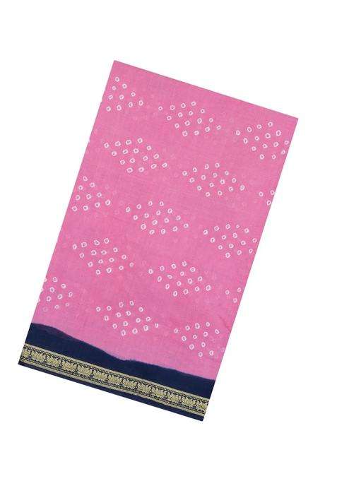 Bubblegum Pink Handloom Sungudi Cotton Saree With Tie Dye Motifs With Printed Design For Women