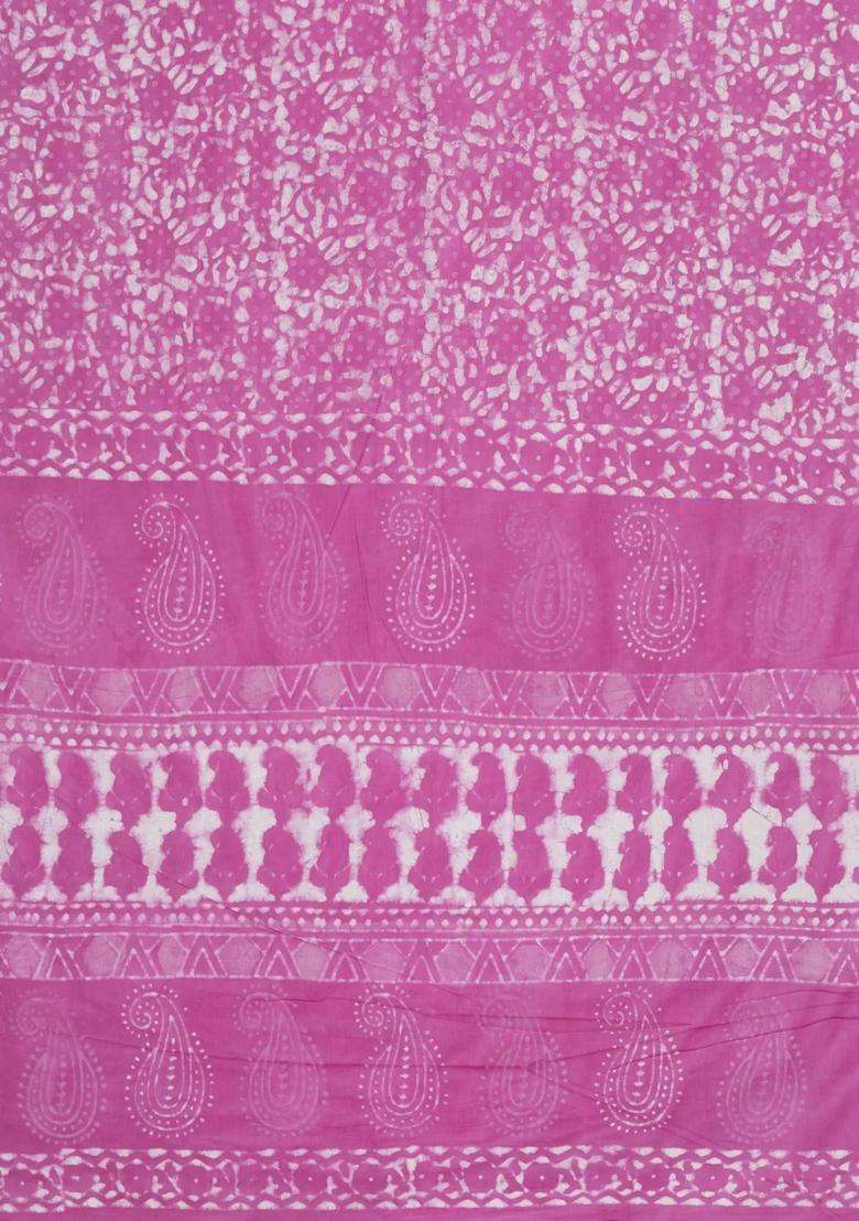 Bubblegum Pink Printed Jaipur Cotton Saree With Floral Motifs For Women - Indya
