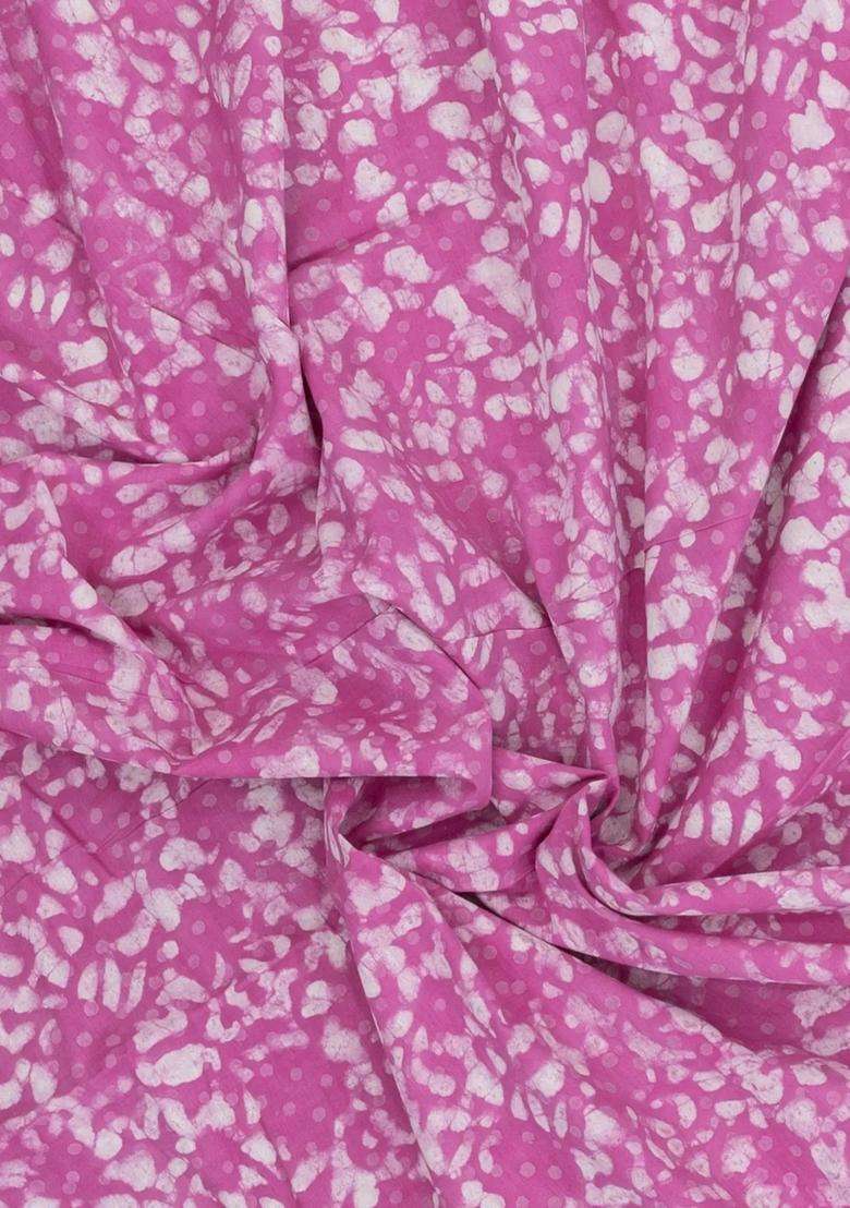 Bubblegum Pink Printed Jaipur Cotton Saree With Floral Motifs For Women - Indya