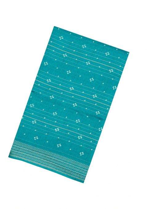 Cyan Printed Synthetic Dola Silk Saree With Zari Stripes For Women