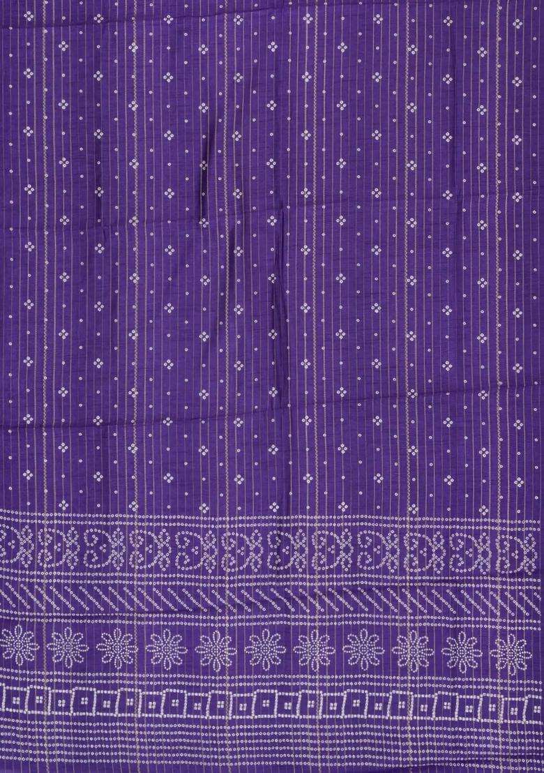 Purple Printed Synthetic Dola Silk Saree With Zari Stripes For Women - Indya