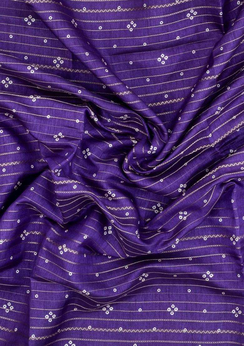 Purple Printed Synthetic Dola Silk Saree With Zari Stripes For Women - Indya