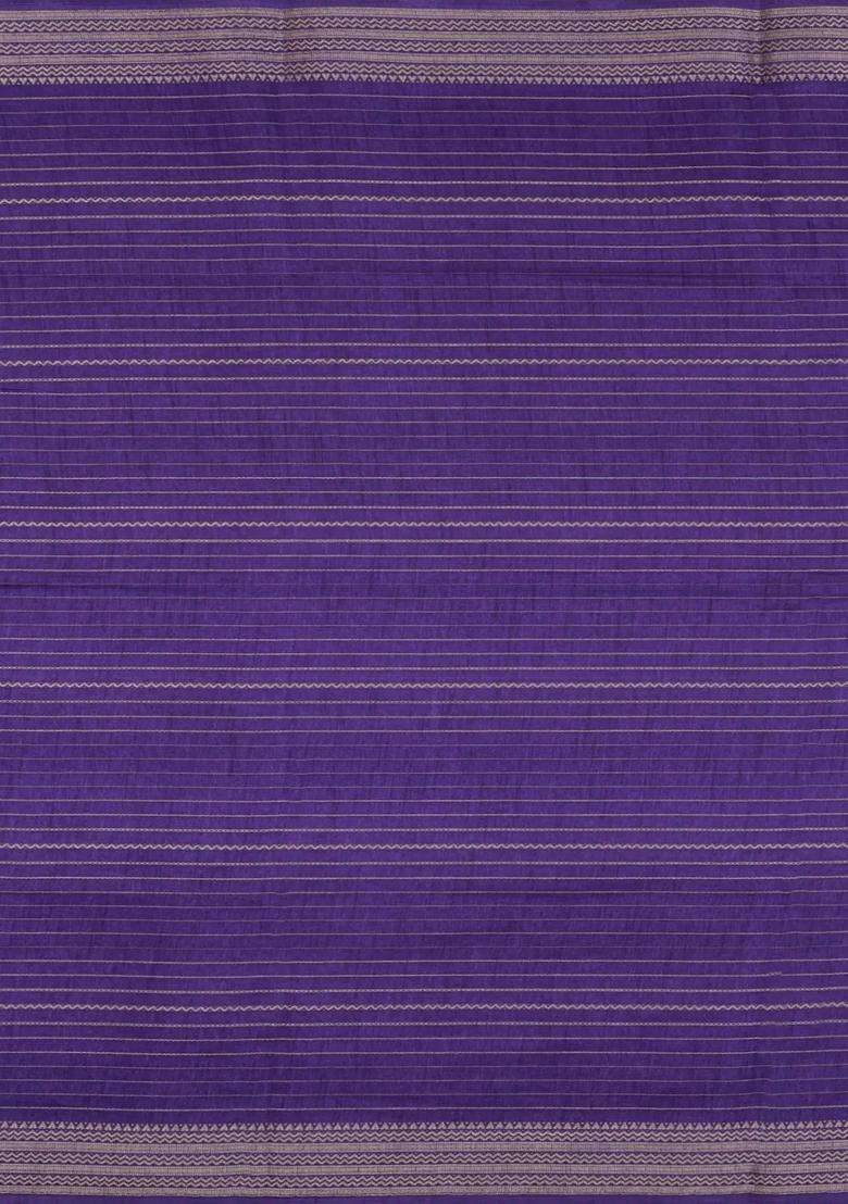 Purple Printed Synthetic Dola Silk Saree With Zari Stripes For Women - Indya