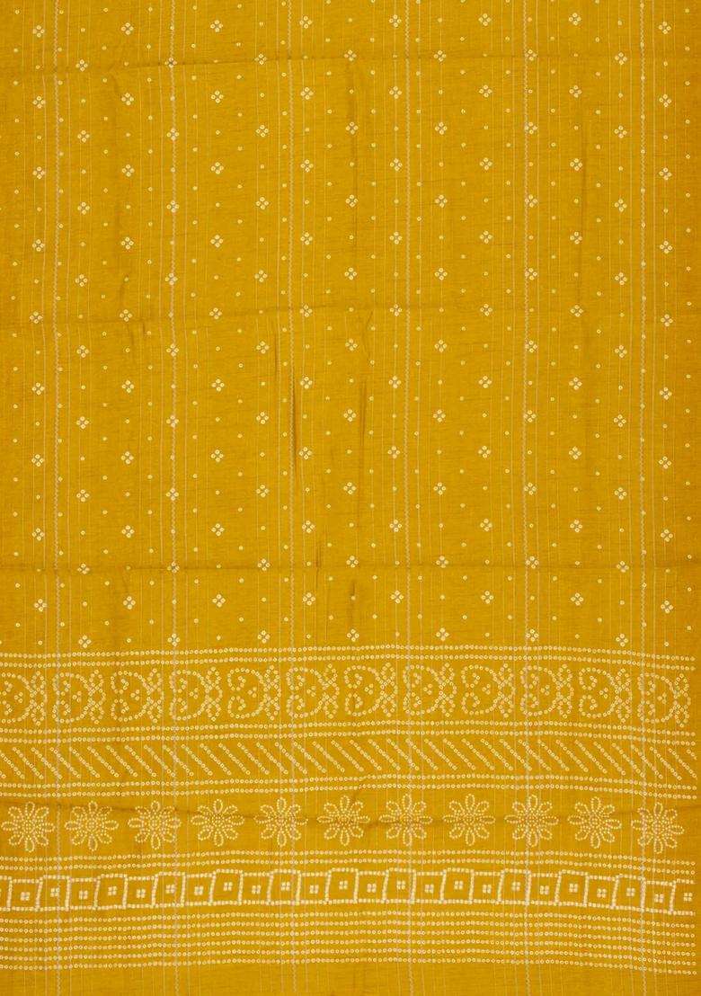 Mustard Printed Synthetic Dola Silk Saree With Zari Stripes For Women - Indya