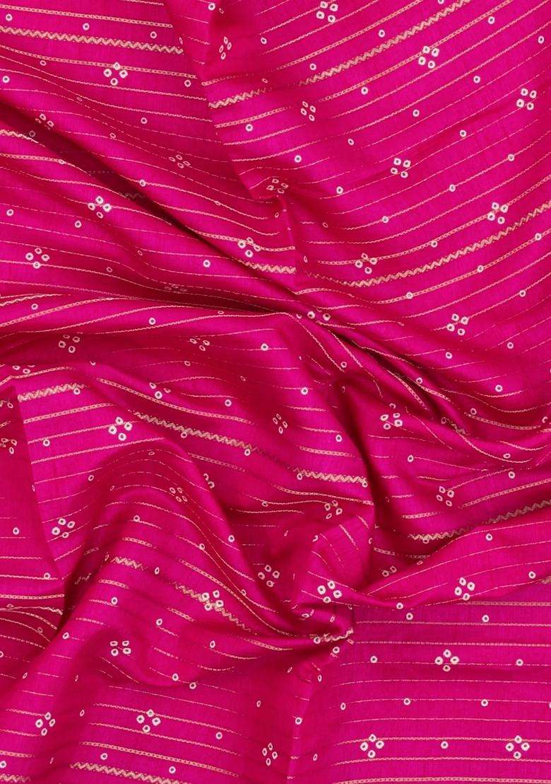 Hot Pink Printed Synthetic Dola Silk Saree With Zari Stripes For Women - Indya