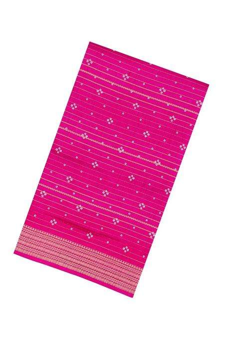 Hot Pink Printed Synthetic Dola Silk Saree With Zari Stripes For Women