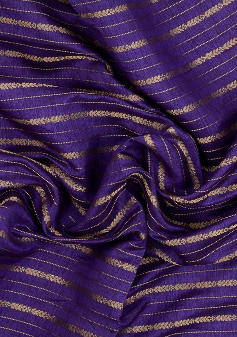 Purple Woven Synthetic Dola Silk Saree With Zari Stripes With Checks And Stripes Design For Women - Indya