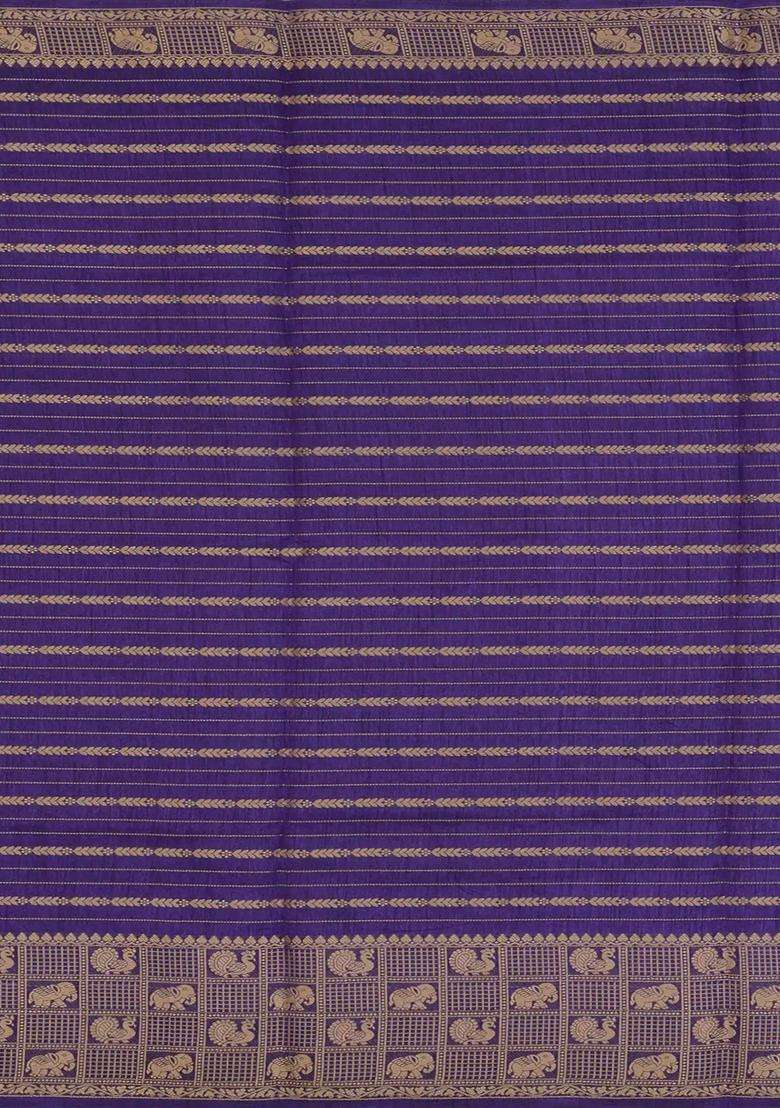 Purple Woven Synthetic Dola Silk Saree With Zari Stripes With Checks And Stripes Design For Women - Indya