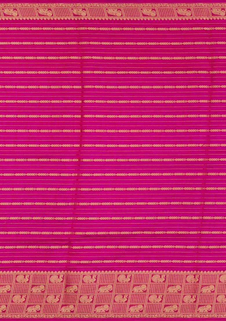 Hot Pink Woven Synthetic Dola Silk Saree With Zari Stripes With Checks And Stripes Design For Women - Indya