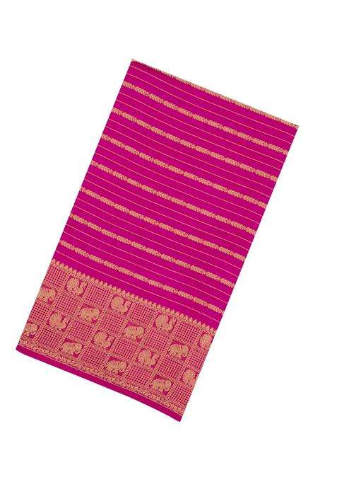 Hot Pink Woven Synthetic Dola Silk Saree With Zari Stripes With Checks And Stripes Design For Women