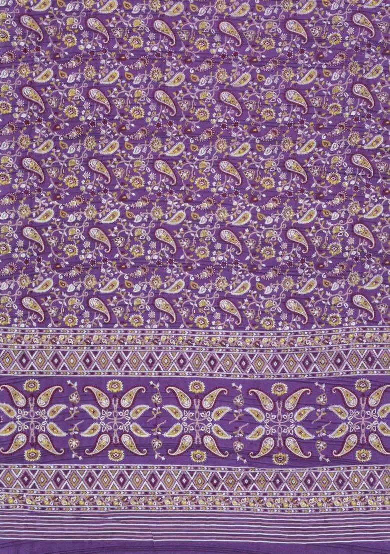 Lilac Printed Synthetic Dola Silk Saree With Zari Border For Women - Indya