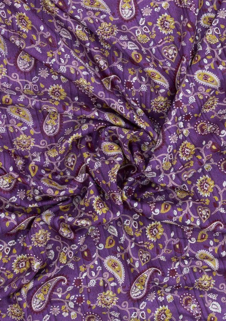 Lilac Printed Synthetic Dola Silk Saree With Zari Border For Women - Indya