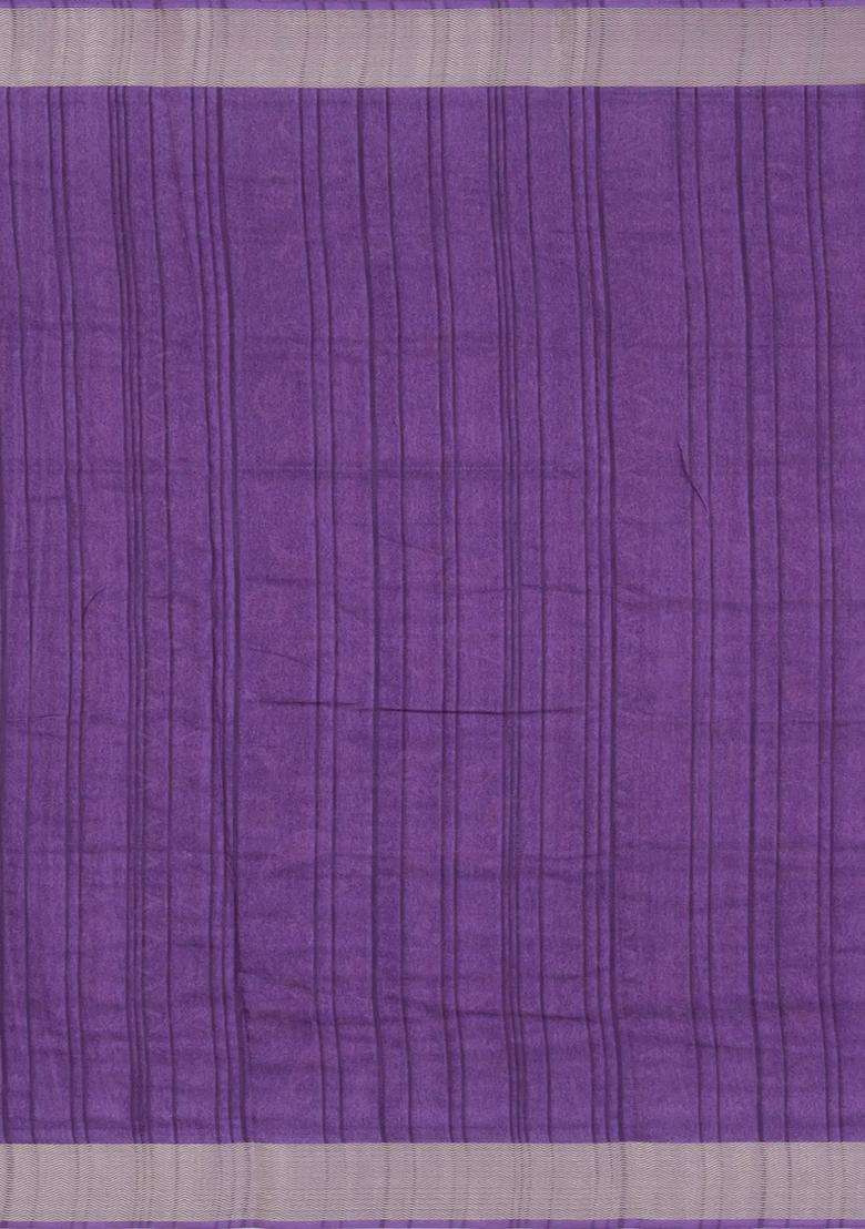 Lilac Printed Synthetic Dola Silk Saree With Zari Border For Women - Indya
