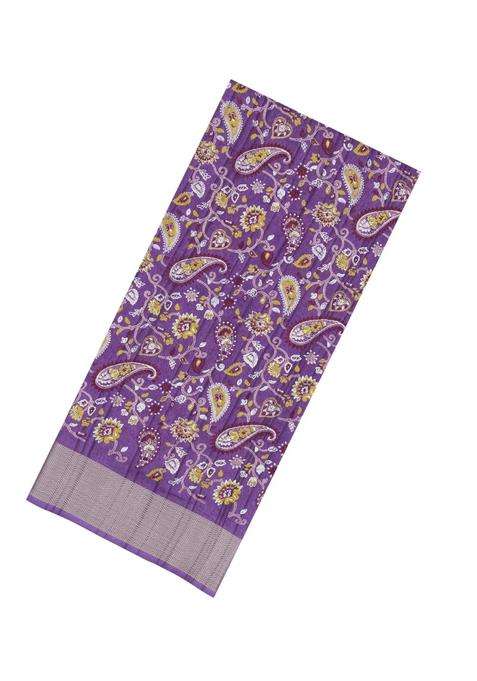 Lilac Printed Synthetic Dola Silk Saree With Zari Border For Women