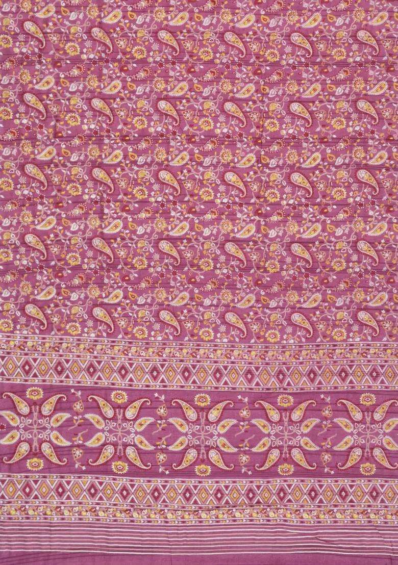 Dusty Pink Printed Synthetic Dola Silk Saree With Zari Border For Women - Indya