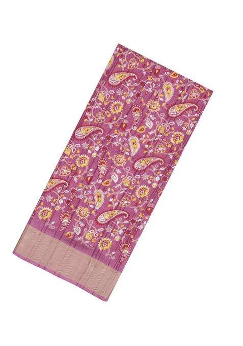Dusty Pink Printed Synthetic Dola Silk Saree With Zari Border For Women