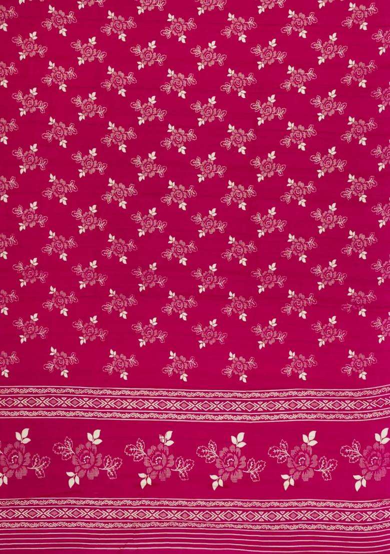 Pink Printed Synthetic Dola Silk Saree With Floral Motifs For Women - Indya