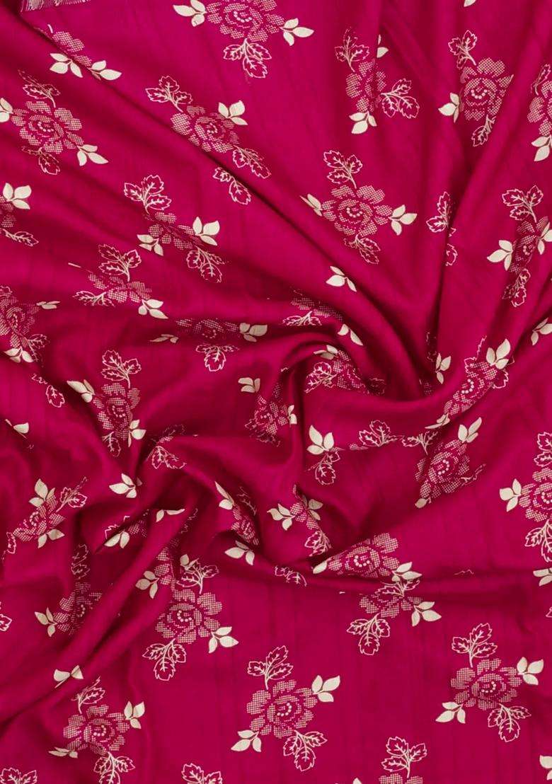 Pink Printed Synthetic Dola Silk Saree With Floral Motifs For Women - Indya