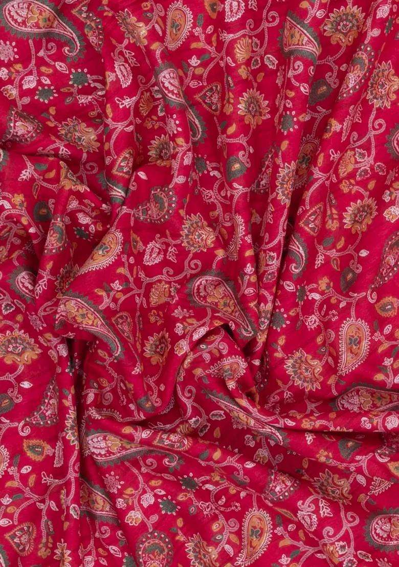 Red Printed Synthetic Dola Silk Saree With Zari Border For Women - Indya