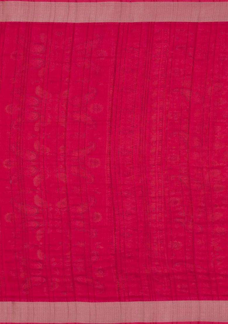 Red Printed Synthetic Dola Silk Saree With Zari Border For Women - Indya