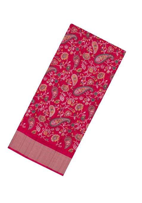 Red Printed Synthetic Dola Silk Saree With Zari Border For Women