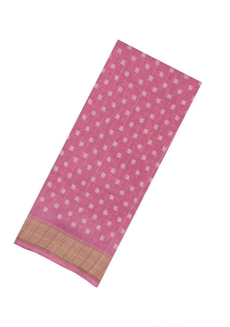 Dusty Pink Printed Synthetic Moss Chiffon Saree With Checks For Women - Indya