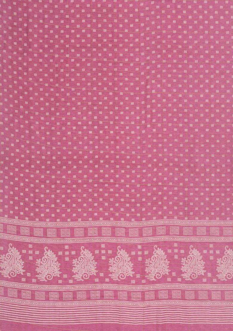 Dusty Pink Printed Synthetic Moss Chiffon Saree With Checks For Women - Indya