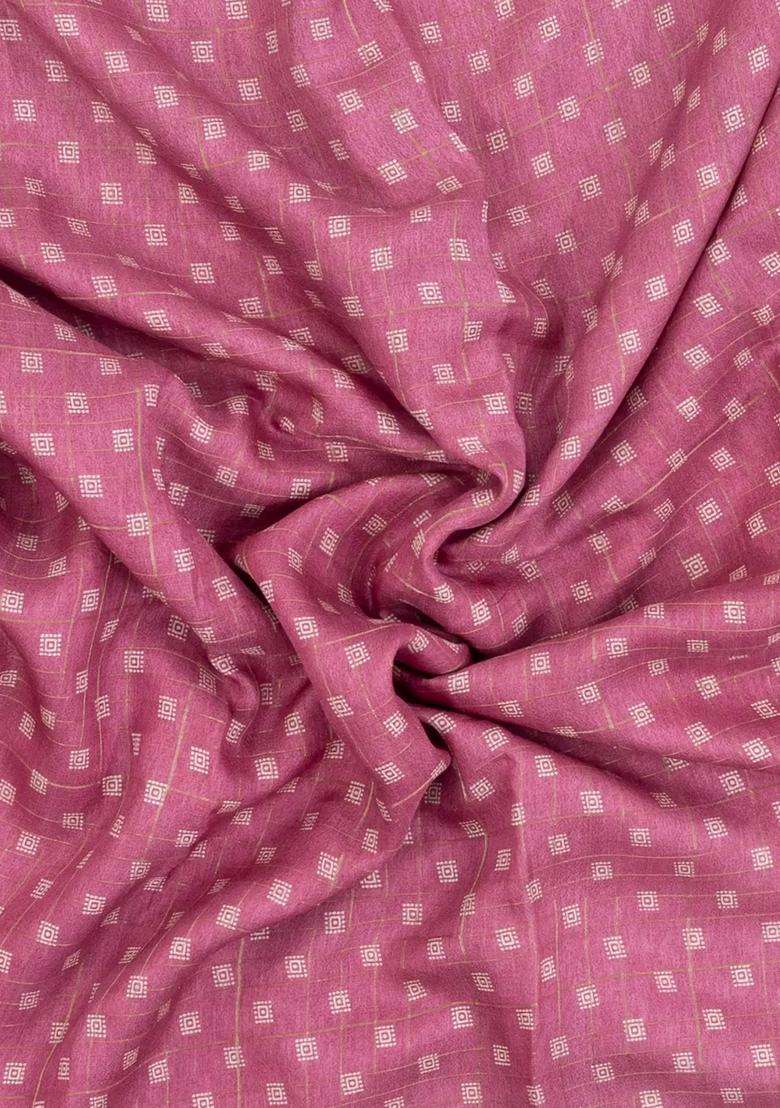 Dusty Pink Printed Synthetic Moss Chiffon Saree With Checks For Women - Indya