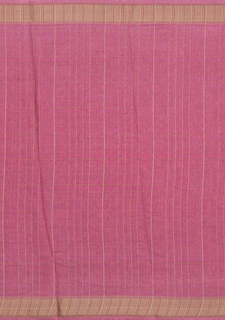 Dusty Pink Printed Synthetic Moss Chiffon Saree With Checks For Women - Indya